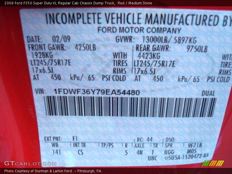 Red / Medium Stone 2009 Ford F350 Super Duty XL Regular Cab Chassis Dump Truck