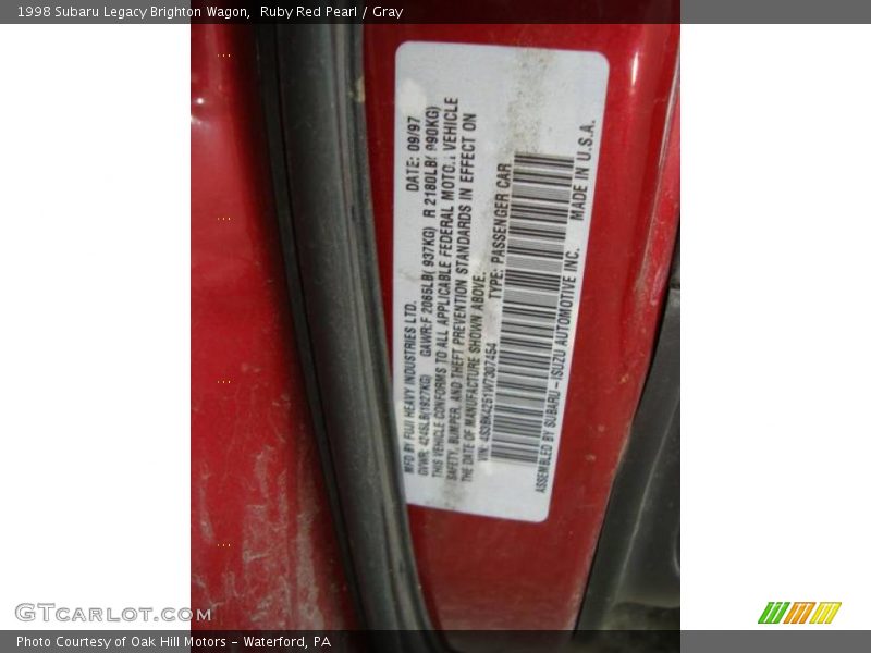 Ruby Red Pearl / Gray 1998 Subaru Legacy Brighton Wagon