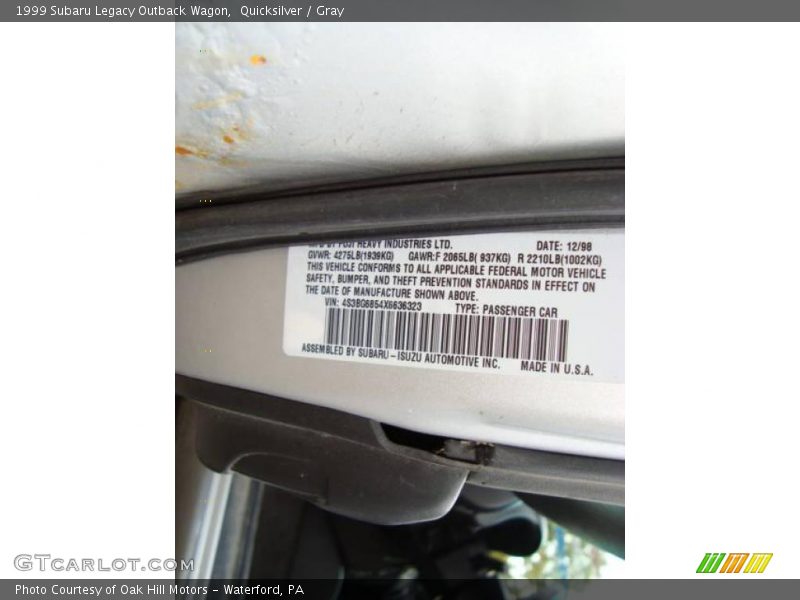 Quicksilver / Gray 1999 Subaru Legacy Outback Wagon