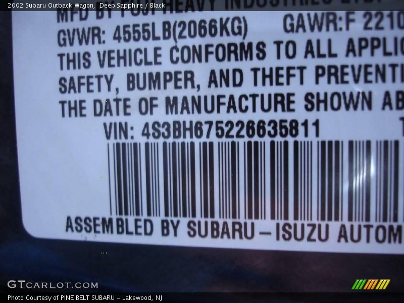 Deep Sapphire / Black 2002 Subaru Outback Wagon