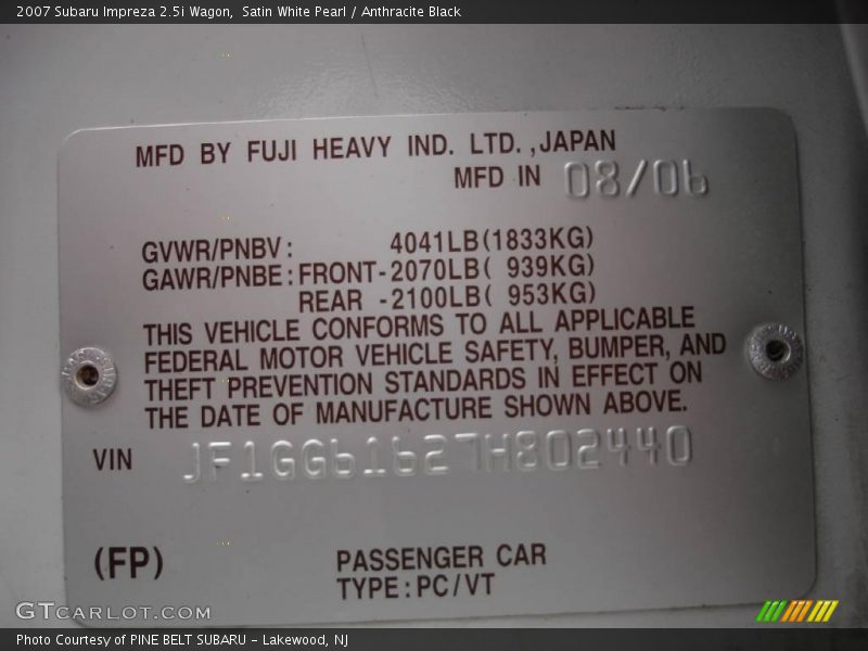 Satin White Pearl / Anthracite Black 2007 Subaru Impreza 2.5i Wagon