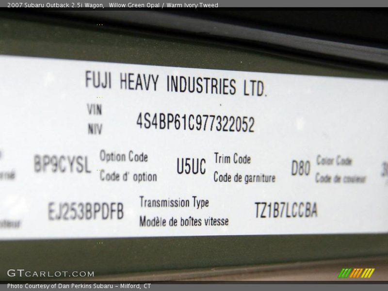 Willow Green Opal / Warm Ivory Tweed 2007 Subaru Outback 2.5i Wagon