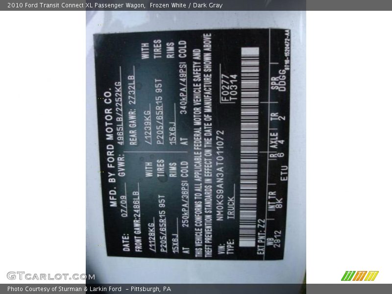 Frozen White / Dark Gray 2010 Ford Transit Connect XL Passenger Wagon