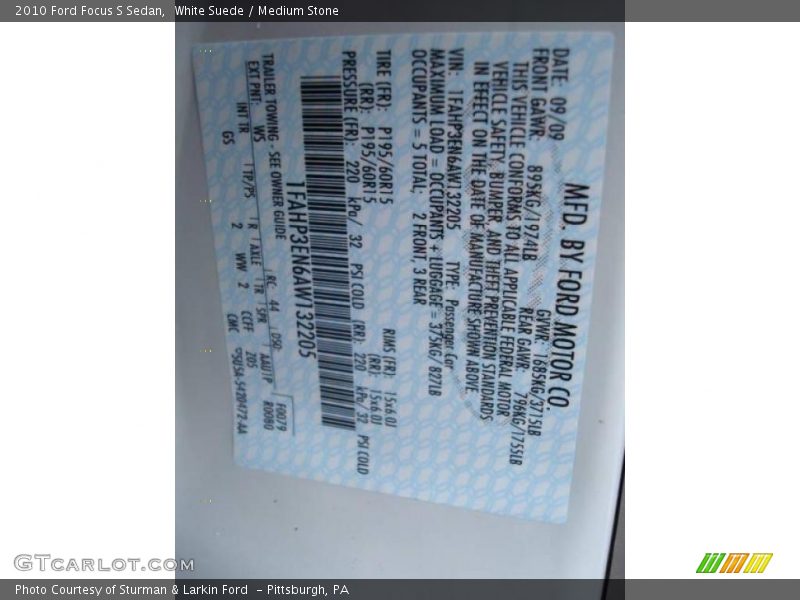 White Suede / Medium Stone 2010 Ford Focus S Sedan