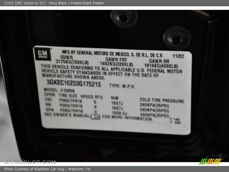 Onyx Black / Pewter/Dark Pewter 2003 GMC Yukon XL SLT