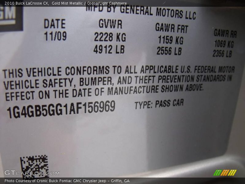Gold Mist Metallic / Cocoa/Light Cashmere 2010 Buick LaCrosse CX
