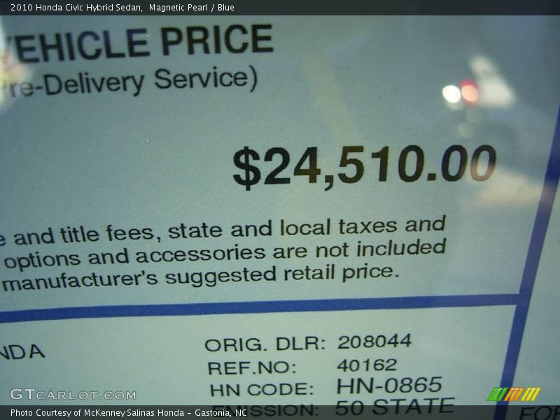 Magnetic Pearl / Blue 2010 Honda Civic Hybrid Sedan