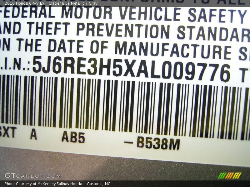 Glacier Blue Metallic / Gray 2010 Honda CR-V EX