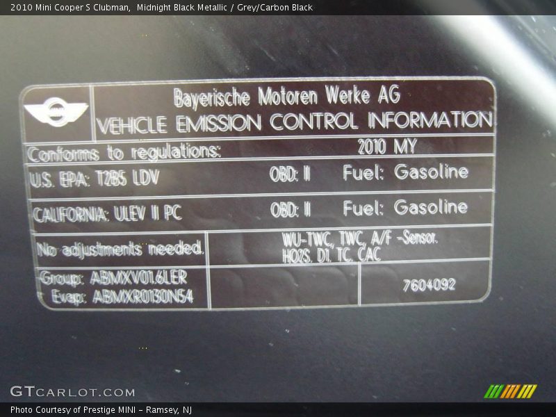 Midnight Black Metallic / Grey/Carbon Black 2010 Mini Cooper S Clubman