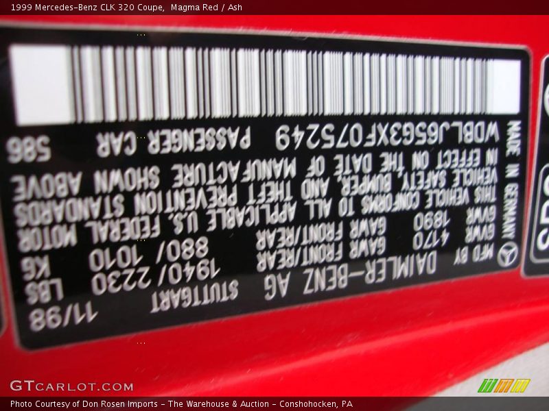 Magma Red / Ash 1999 Mercedes-Benz CLK 320 Coupe