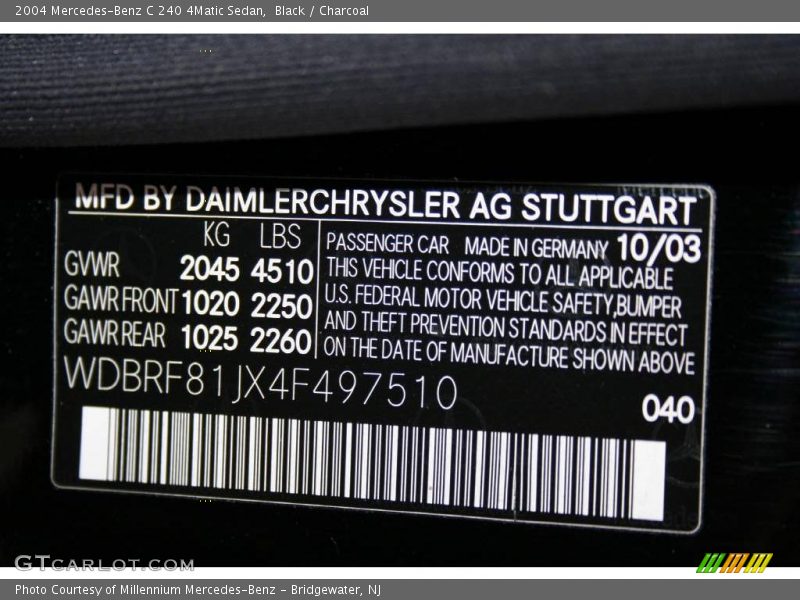 Black / Charcoal 2004 Mercedes-Benz C 240 4Matic Sedan