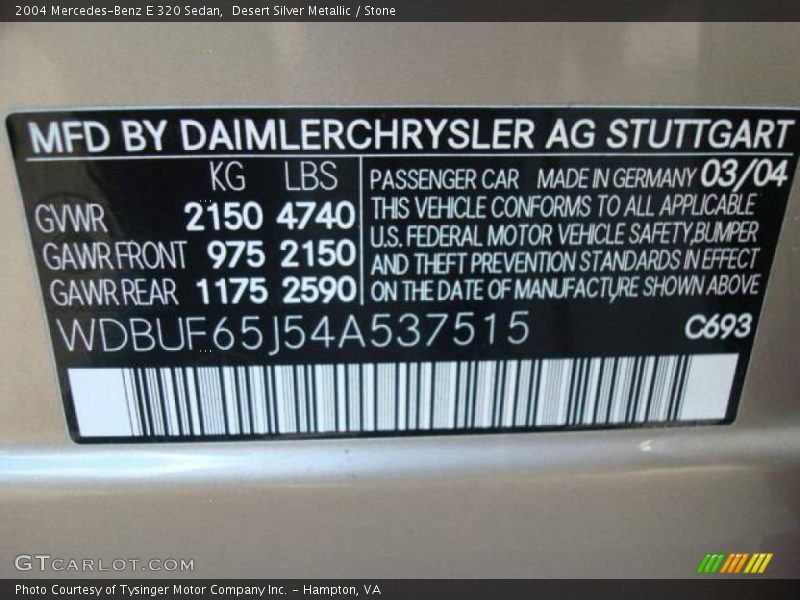 Desert Silver Metallic / Stone 2004 Mercedes-Benz E 320 Sedan