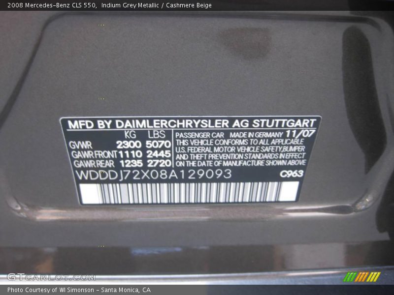 Indium Grey Metallic / Cashmere Beige 2008 Mercedes-Benz CLS 550