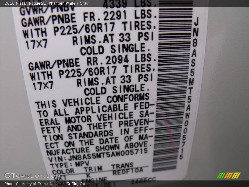 Phantom White / Gray 2010 Nissan Rogue SL