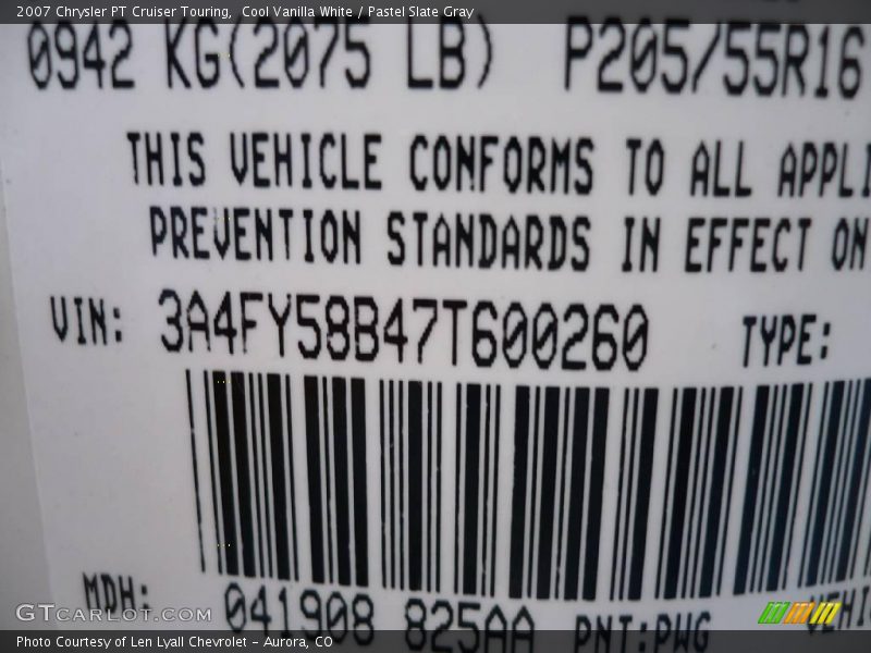 Cool Vanilla White / Pastel Slate Gray 2007 Chrysler PT Cruiser Touring