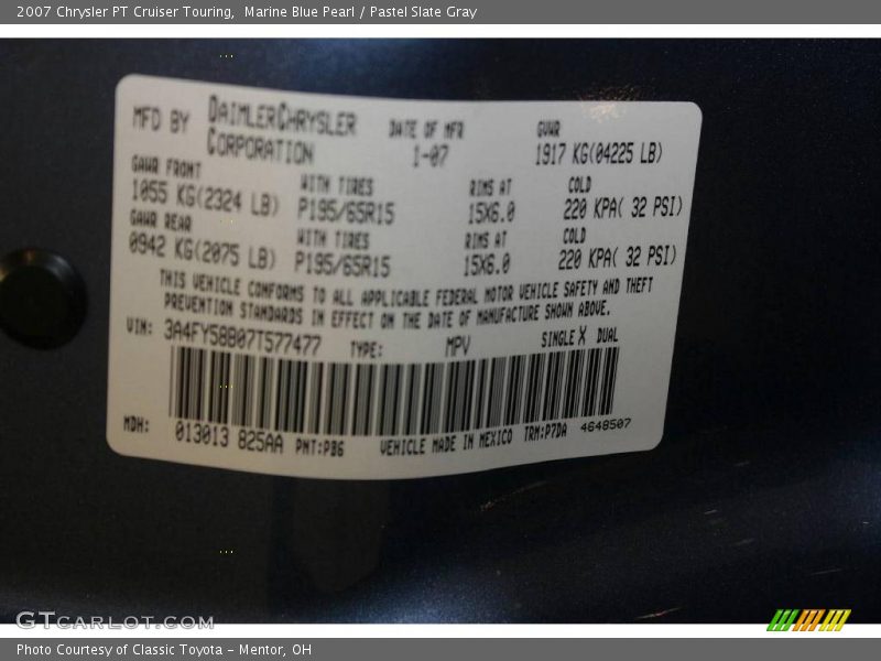 Marine Blue Pearl / Pastel Slate Gray 2007 Chrysler PT Cruiser Touring