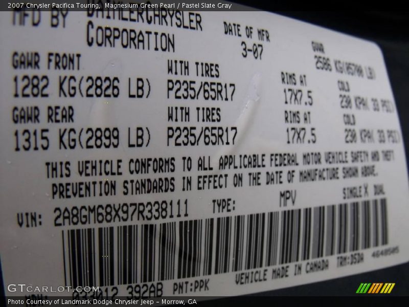 Magnesium Green Pearl / Pastel Slate Gray 2007 Chrysler Pacifica Touring