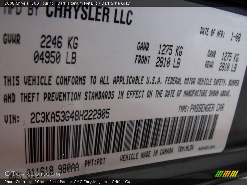 Dark Titanium Metallic / Dark Slate Gray 2008 Chrysler 300 Touring