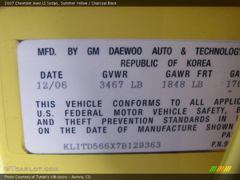 Summer Yellow / Charcoal Black 2007 Chevrolet Aveo LS Sedan