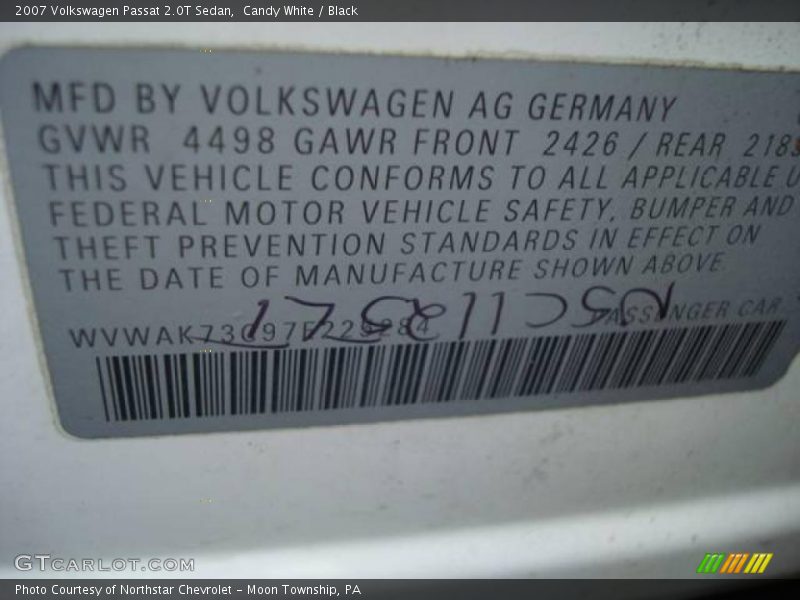 Candy White / Black 2007 Volkswagen Passat 2.0T Sedan