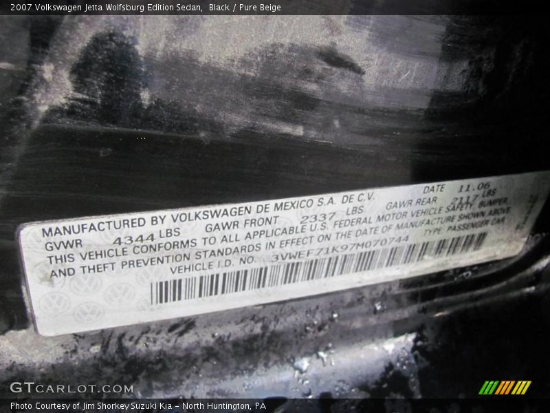 Black / Pure Beige 2007 Volkswagen Jetta Wolfsburg Edition Sedan