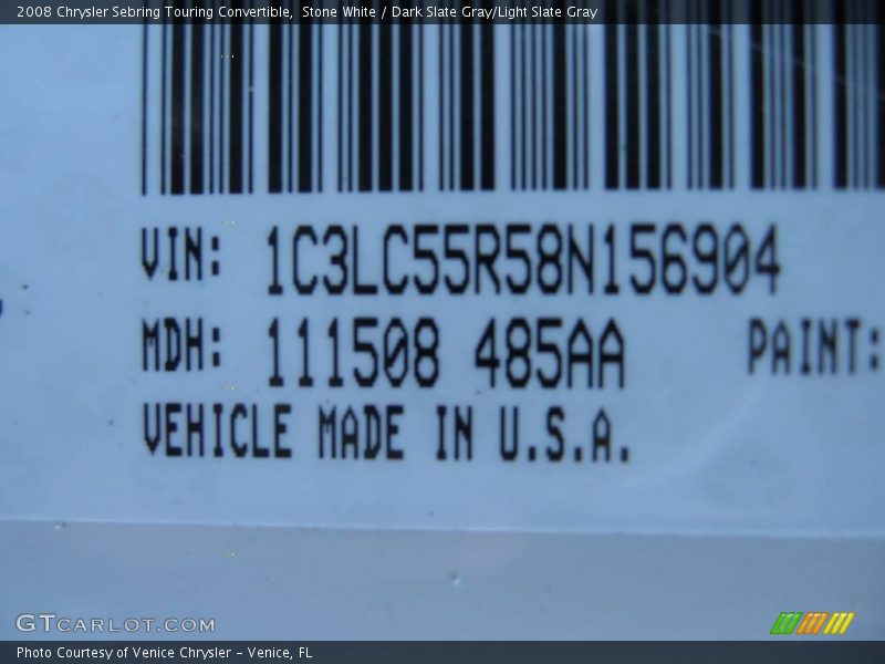 Stone White / Dark Slate Gray/Light Slate Gray 2008 Chrysler Sebring Touring Convertible