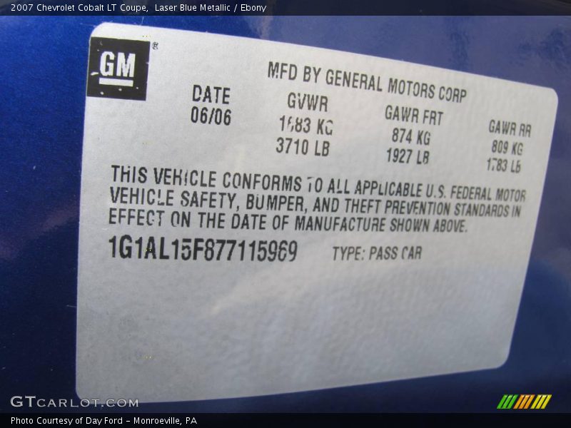Laser Blue Metallic / Ebony 2007 Chevrolet Cobalt LT Coupe