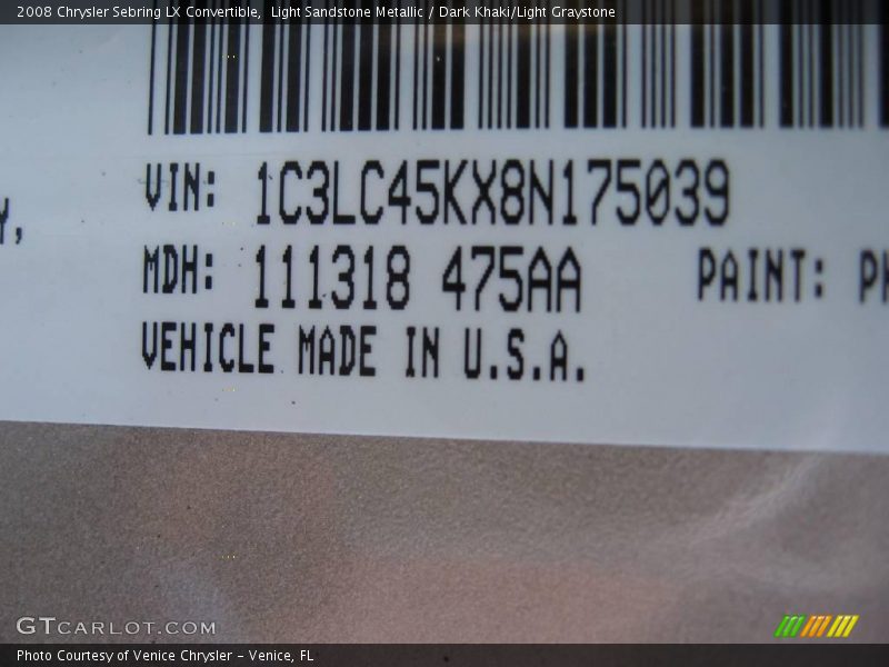 Light Sandstone Metallic / Dark Khaki/Light Graystone 2008 Chrysler Sebring LX Convertible