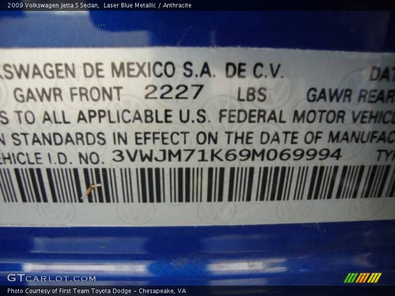Laser Blue Metallic / Anthracite 2009 Volkswagen Jetta S Sedan