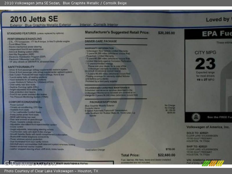 Blue Graphite Metallic / Cornsilk Beige 2010 Volkswagen Jetta SE Sedan