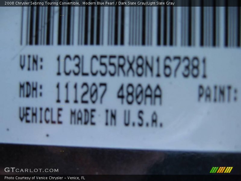 Modern Blue Pearl / Dark Slate Gray/Light Slate Gray 2008 Chrysler Sebring Touring Convertible
