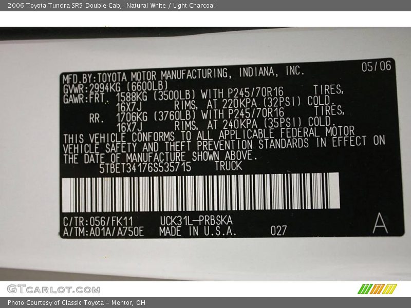 Natural White / Light Charcoal 2006 Toyota Tundra SR5 Double Cab