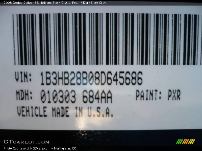 Brilliant Black Crystal Pearl / Dark Slate Gray 2008 Dodge Caliber SE