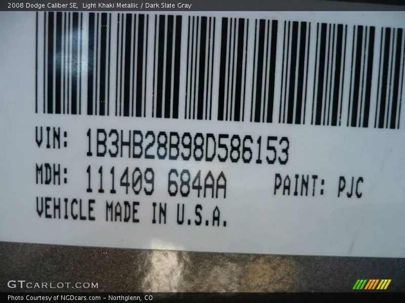 Light Khaki Metallic / Dark Slate Gray 2008 Dodge Caliber SE