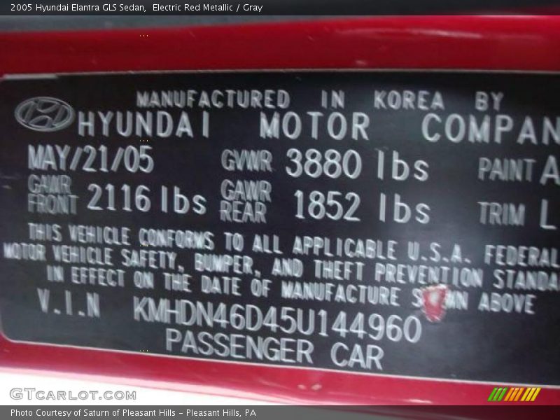 Electric Red Metallic / Gray 2005 Hyundai Elantra GLS Sedan