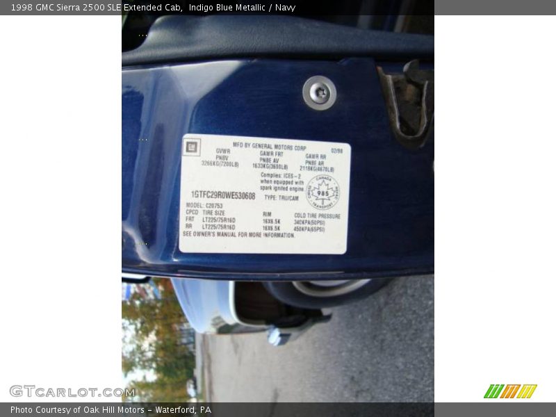 Indigo Blue Metallic / Navy 1998 GMC Sierra 2500 SLE Extended Cab