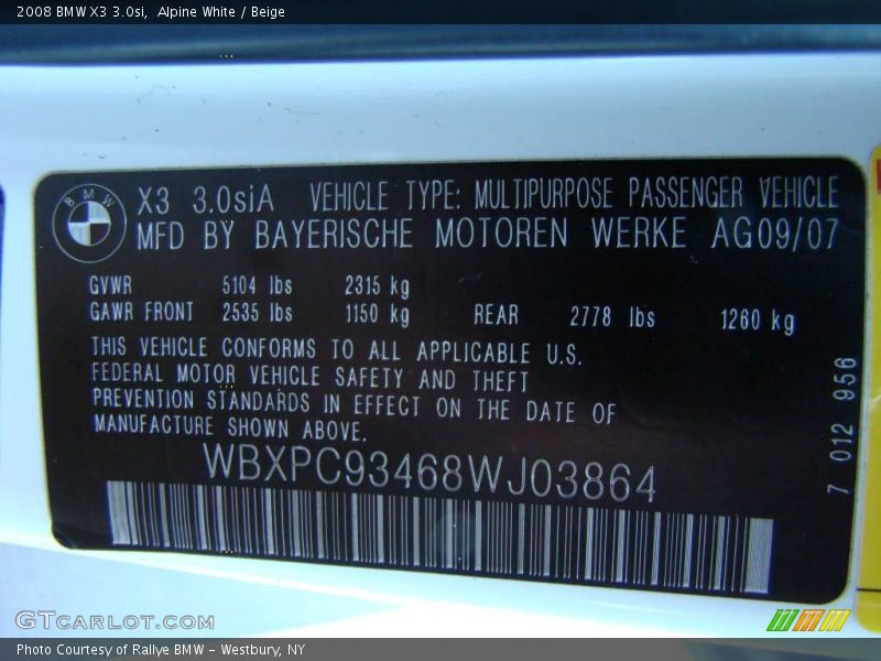 Alpine White / Beige 2008 BMW X3 3.0si