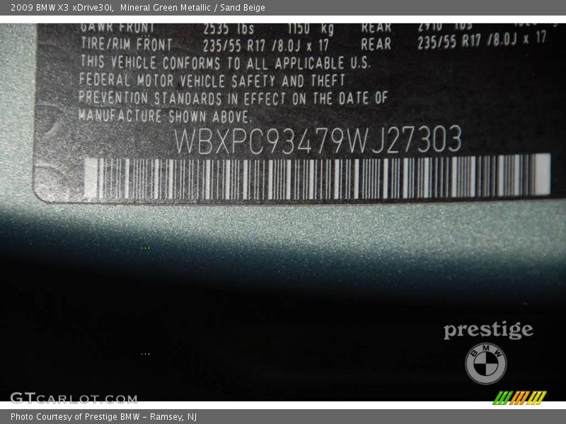 Mineral Green Metallic / Sand Beige 2009 BMW X3 xDrive30i