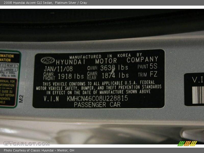 Platinum Silver / Gray 2008 Hyundai Accent GLS Sedan