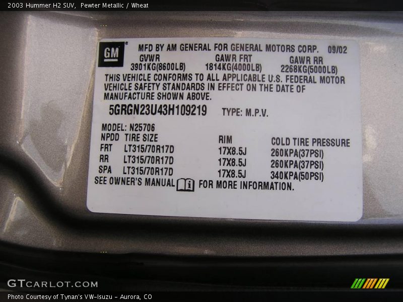 Pewter Metallic / Wheat 2003 Hummer H2 SUV