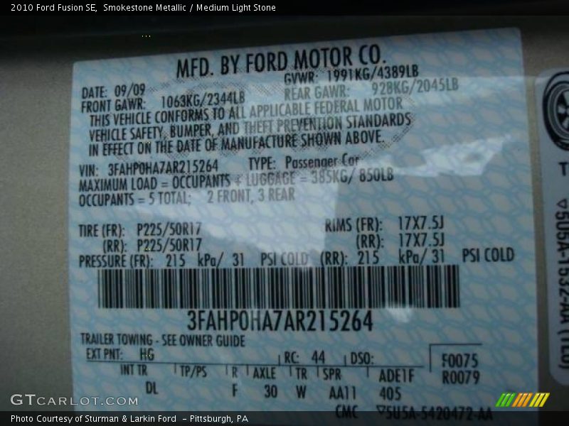 Smokestone Metallic / Medium Light Stone 2010 Ford Fusion SE