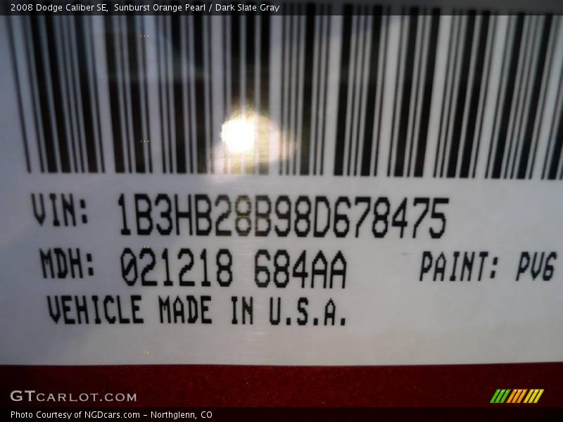 Sunburst Orange Pearl / Dark Slate Gray 2008 Dodge Caliber SE