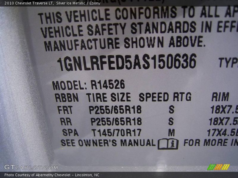 Silver Ice Metallic / Ebony 2010 Chevrolet Traverse LT