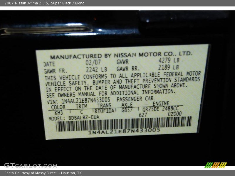 Super Black / Blond 2007 Nissan Altima 2.5 S