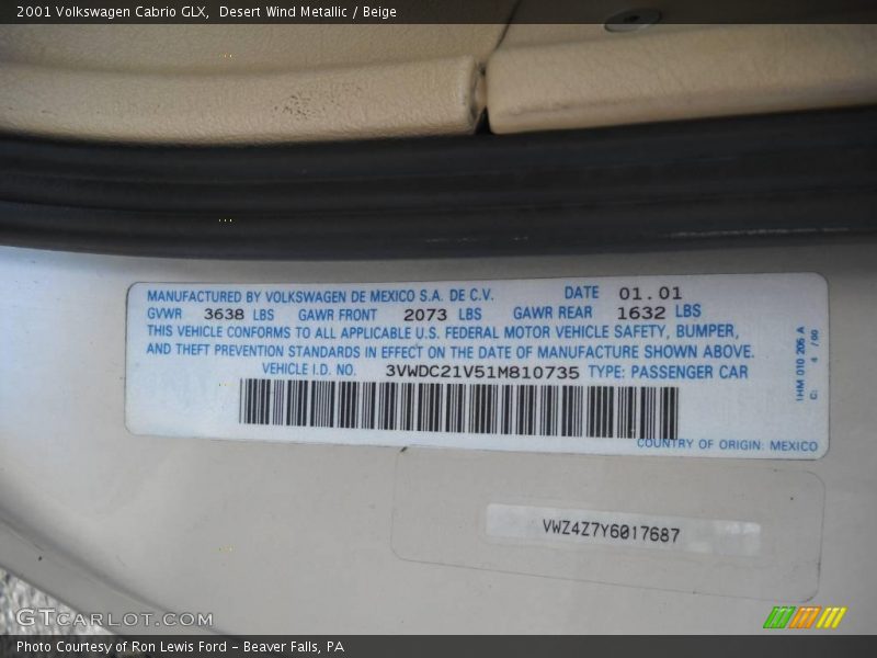 Desert Wind Metallic / Beige 2001 Volkswagen Cabrio GLX