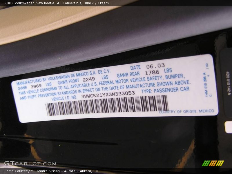 Black / Cream 2003 Volkswagen New Beetle GLS Convertible