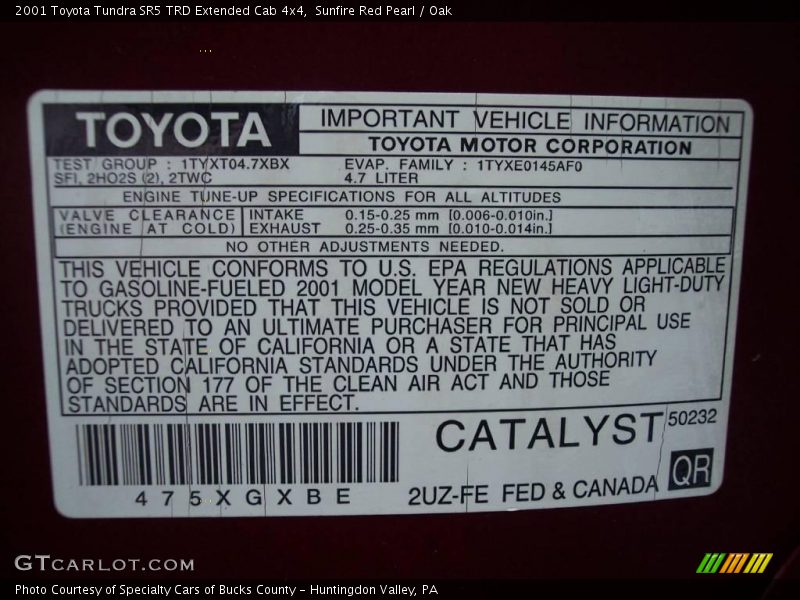 Sunfire Red Pearl / Oak 2001 Toyota Tundra SR5 TRD Extended Cab 4x4