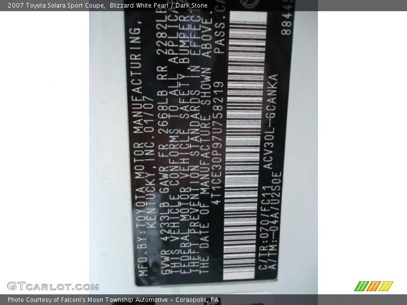 Blizzard White Pearl / Dark Stone 2007 Toyota Solara Sport Coupe