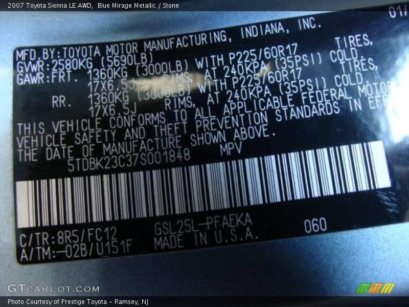 Blue Mirage Metallic / Stone 2007 Toyota Sienna LE AWD