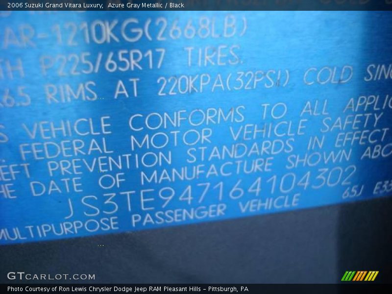 Azure Gray Metallic / Black 2006 Suzuki Grand Vitara Luxury